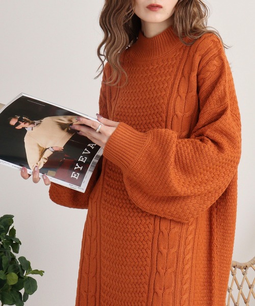 myke ワンピース ケーブル編みニット ハイネックワンピース : ZOZOTOWN