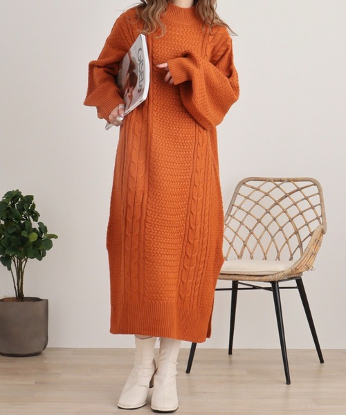 myke ワンピース ケーブル編みニット ハイネックワンピース : ZOZOTOWN