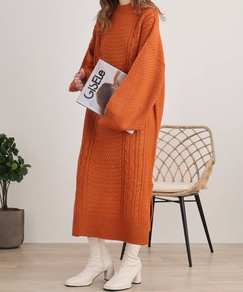 myke ワンピース ケーブル編みニット ハイネックワンピース : ZOZOTOWN