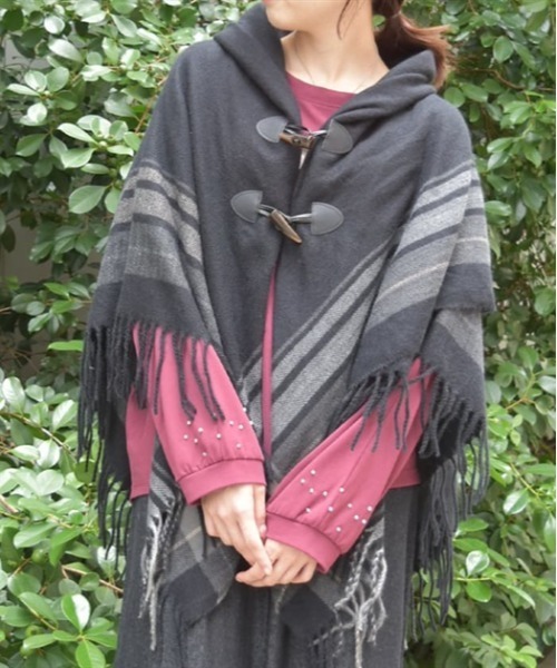 axes femme レインコート カッパ サイドラインチェックポンチョ