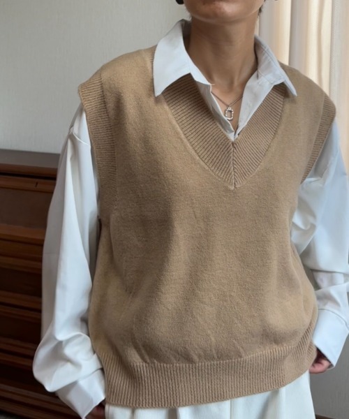 ★送税込★MRCYC ホワイト ストライプ Vネック ベスト・ジレ2色 ベスト ジレ Vネック ニットベスト レディース : ZOZOTOWN Yahoo