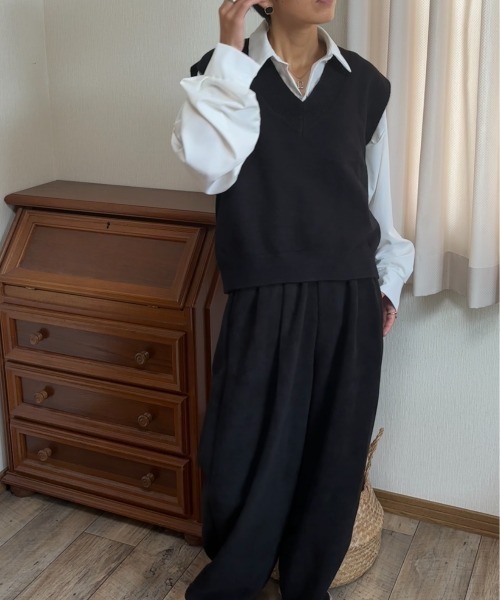 まゆ様　IEニットジレ BK ベスト ジレ Vネック ニットベスト レディース : ZOZOTOWN Yahoo