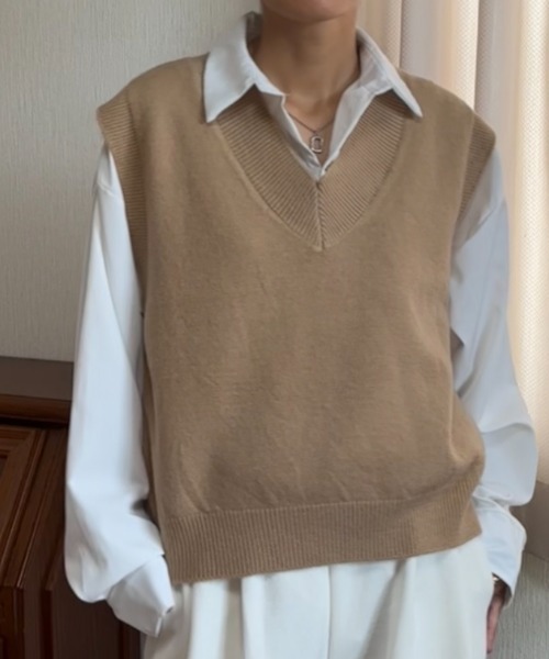 A15647 オーラリー 22SS Vネックニットベスト　白　1 RYE TENDER｜Vネックベスト CHELSEA VEST ウール ニット ユニ