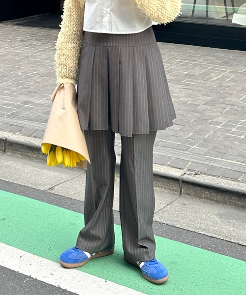 【THEAIRTOWN】ココ ストライプ ミニスカートパンツ ガーリー セール】ストライプレースプリーツミニスカパン（スカート
