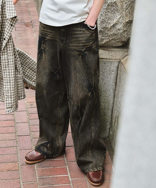 デニム・ジーパン DARKFOG - STITCHED STAIN BAGGY FIT JEANS Japanese Washed Gray wide baggy jeans - gray (Length/Waist
