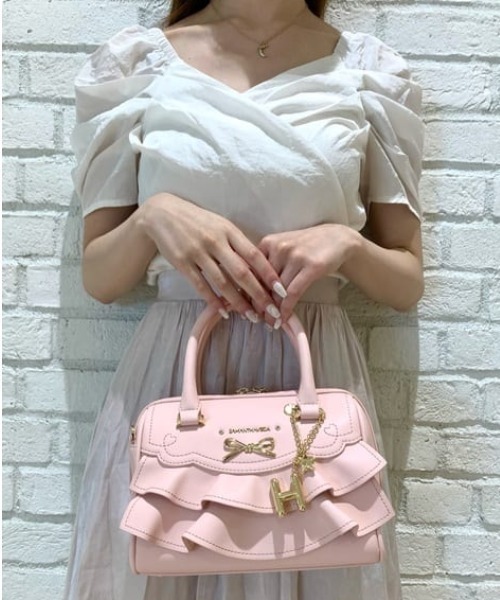 【限定値下げ】Samantha Vega　フリルリボンハンドバッグ（小）白 サマンサベガ SAMANTHAVEGA フリルリボンハンドバッグ (ホワイト