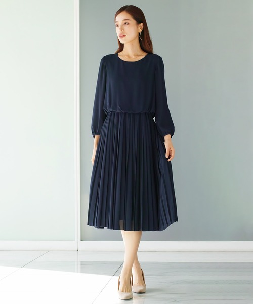 ワッフルピケカラーレスジャケット＆シフォンジョーゼットプリーツワンピースSET ホワイトジョーラ WHITE JOOLA ワッフルピケカラーレス
