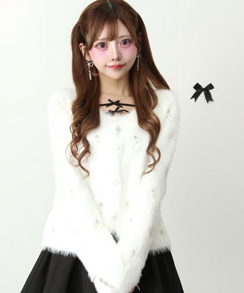 Diable baiser（ディアブルベーゼ） カーディガン ビジューふわふわ 