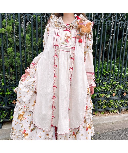 【タグ付き未使用】ピンクハウス　タブリエ付き水玉プリントワンピース セール】 水玉プリントワンピース （ロング・マキシ丈ワンピース