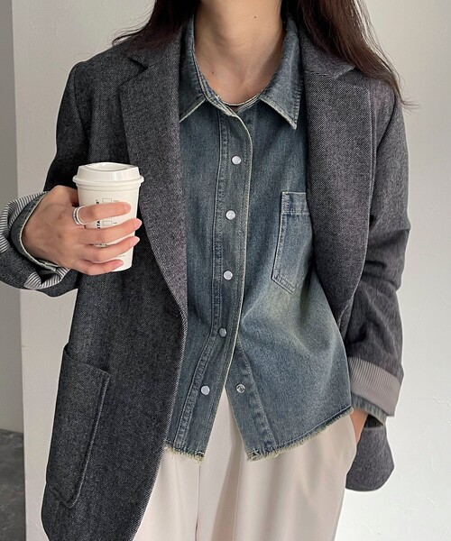 ブラウス シャツ デニムクロップドシャツ レディース