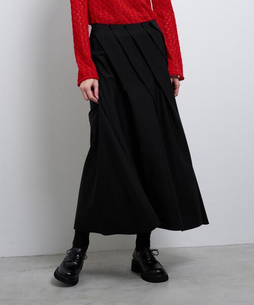 ランバン LANVIN ウール ギャザースカート ロング丈 無地 38 ブラック