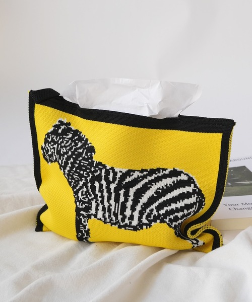 収納 「 Sowel. / ソエル 」 ジャガード デザイン ニット ティッシュ