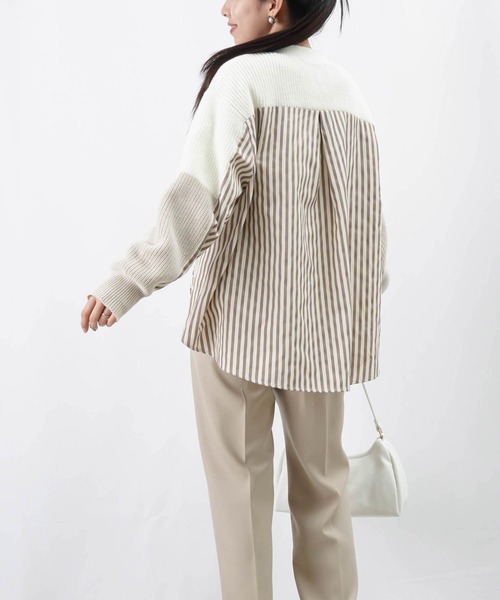 ニット セーター LC/LLL ドッキングカーディガン/ストライプ切替カーディガン レディース LADY LUCK LUCA ニット セーター LC/LLL ドッキングカーディガン