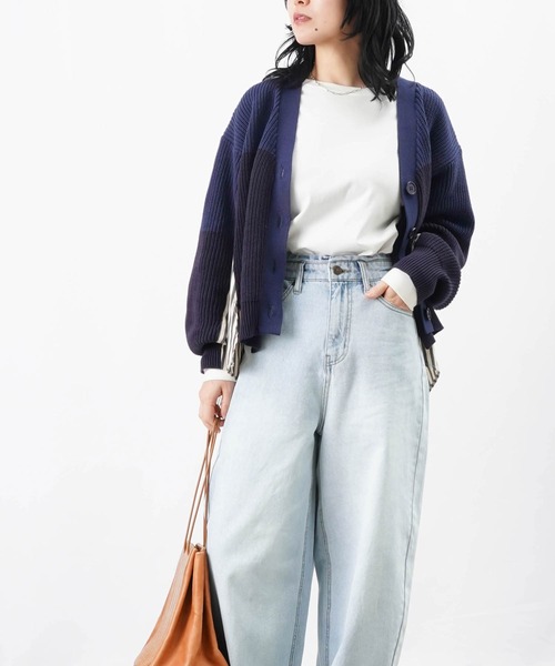 ニット セーター LC/LLL ドッキングカーディガン/ストライプ切替カーディガン レディース LADY LUCK LUCA ニット セーター LC/LLL ドッキングカーディガン