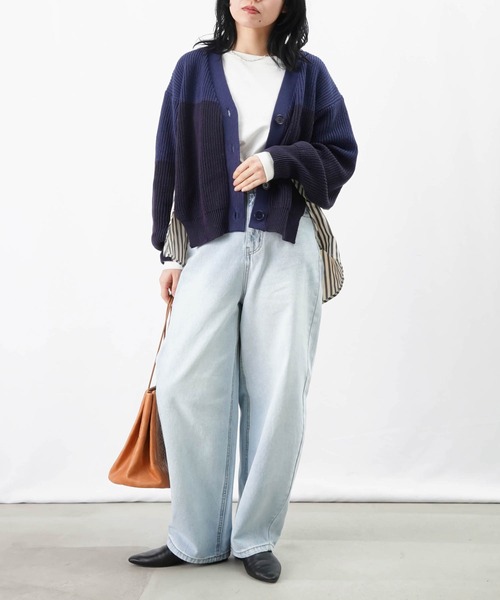 ニット セーター LC/LLL ドッキングカーディガン/ストライプ切替カーディガン レディース LADY LUCK LUCA ニット セーター LC/LLL ドッキングカーディガン