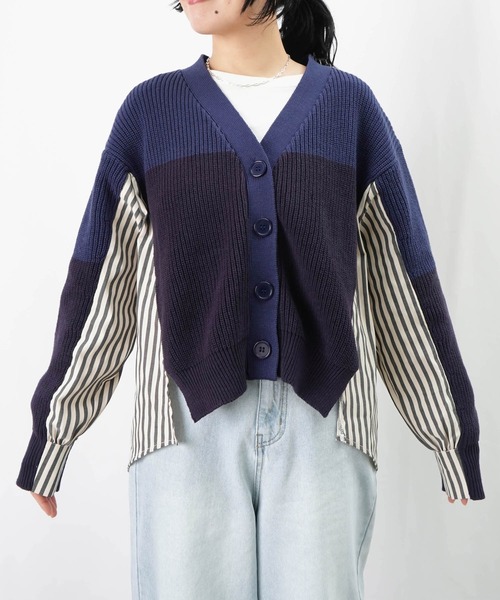 ニット セーター LC/LLL ドッキングカーディガン/ストライプ切替カーディガン レディース LADY LUCK LUCA ニット セーター LC/LLL ドッキングカーディガン