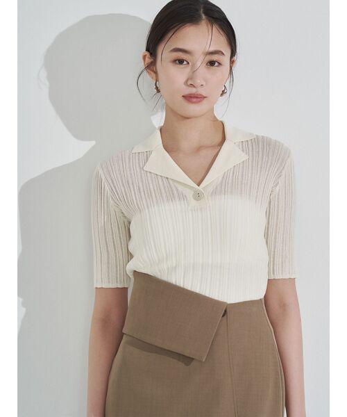 tシャツ シアーカラーネックシニットプルオーバー レディース