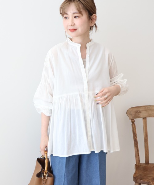 MIDUMSOLID ピンタック フリル バンドカラー 長袖シャツ ブラウス 楽天市場】【mily bilet】トップス シャツ ブラウス オフィス