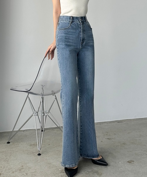 ※最終値下げ　Louere ストレッチフレアデニムパンツ ライトブルー　M Louere ジーンズ デニム デニムパンツ ストレッチフレアデニム
