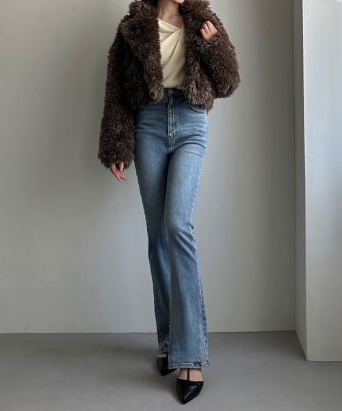 ジーンズ デニム デニムパンツ ストレッチフレアデニムパンツ「高身長サイズMT/低身長サイズS有り」 レディースの画像