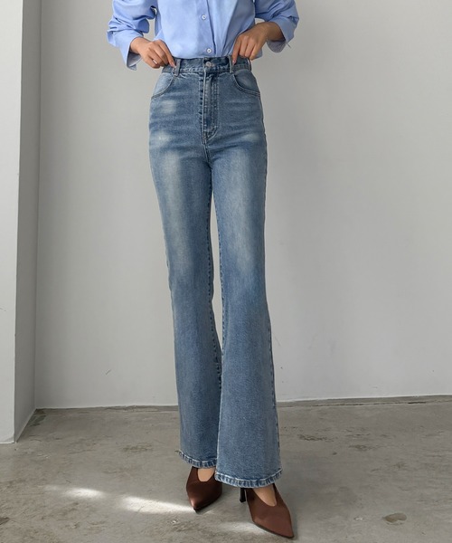 ジーンズ デニム デニムパンツ ストレッチフレアデニムパンツ「高身長サイズMT/低身長サイズS有り」 レディースの画像