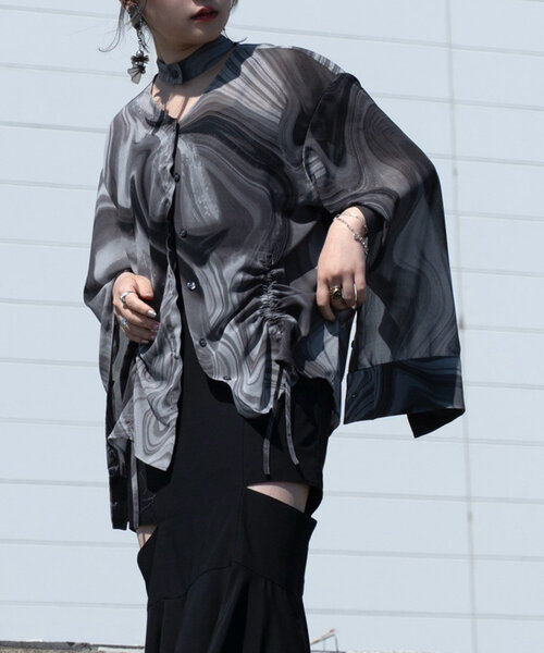 【Mavie..7】 袖スリットシアーシャツ ブラック Mavie..7 ブラウス シャツ 「Mavie..7」袖スリットシアーシャツ