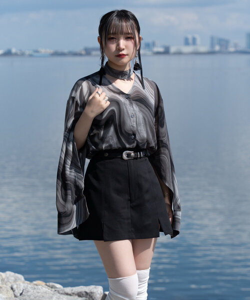 Mavie..7 ブラウス シャツ 「Mavie..7」袖スリットシアーシャツ