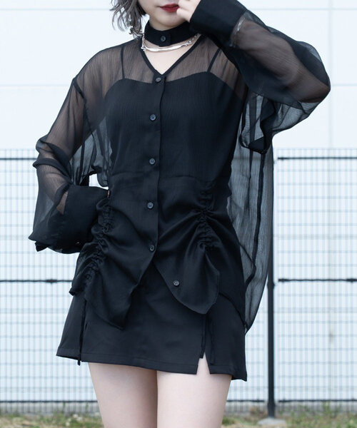 Mavie..7 ブラウス シャツ 「Mavie..7」袖スリットシアーシャツ