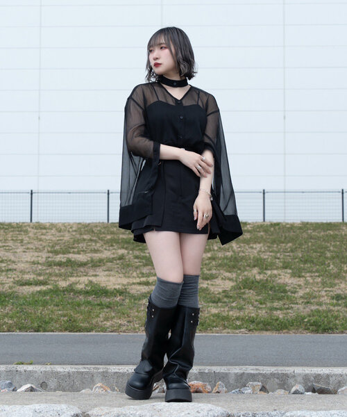 【Mavie..7】 袖スリットシアーシャツ ブラック Mavie..7】袖スリットシアーシャツ（シャツ/ブラウス）｜Mavie