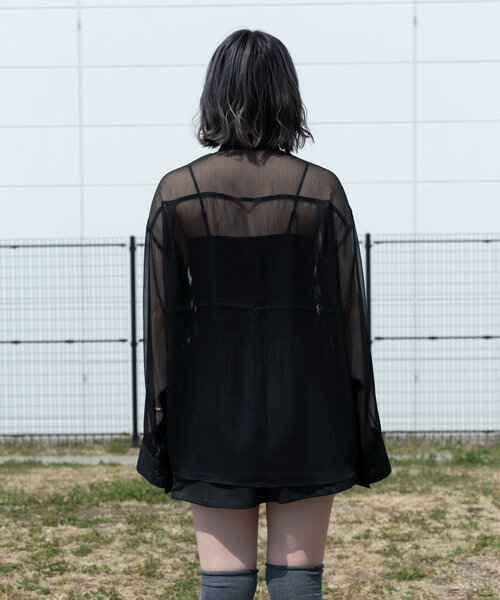 【Mavie..7】 袖スリットシアーシャツ ブラック Mavie..7】袖スリットシアーシャツ（シャツ/ブラウス）｜Mavie