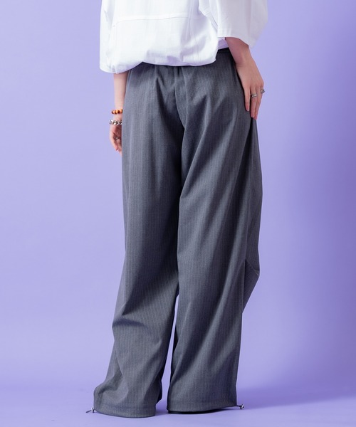L.L.Beanツータックバギーパンツ グレー系 ワイドスラックス極太 ワイドパンツ スラックス a.p.o.v. ドレープニータックピンストライプ