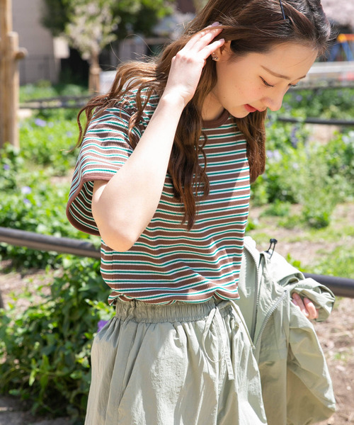 【大人気】Urban Sophistication★キャリー ニットTシャツ ITEMS URBANRESEARCH tシャツ ハニカムワッフルボーダーTシャツ