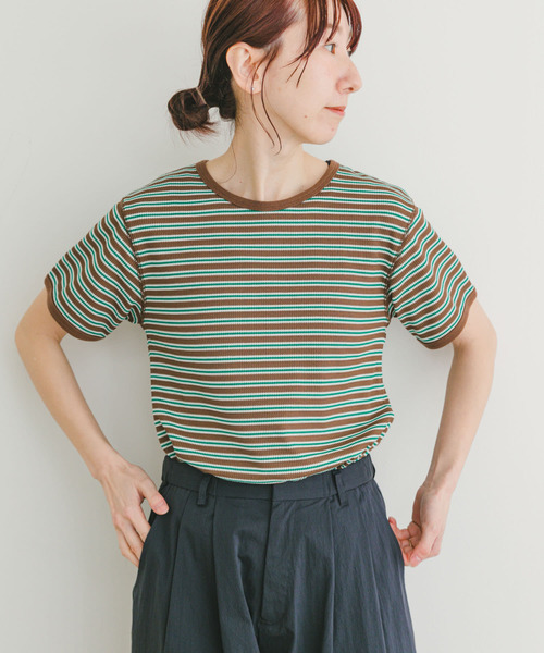 ハニカムワッフルボーダーTシャツ ITEMS URBANRESEARCH tシャツ ハニカムワッフルボーダーTシャツ