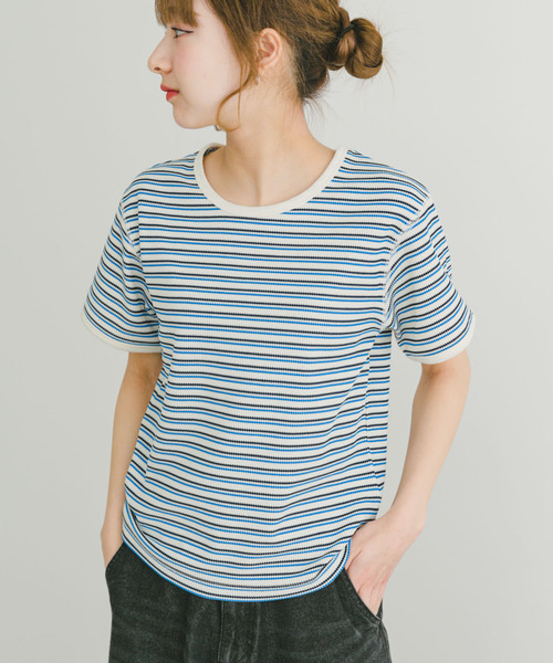 ITEMS URBANRESEARCH tシャツ ハニカムワッフルボーダーTシャツ
