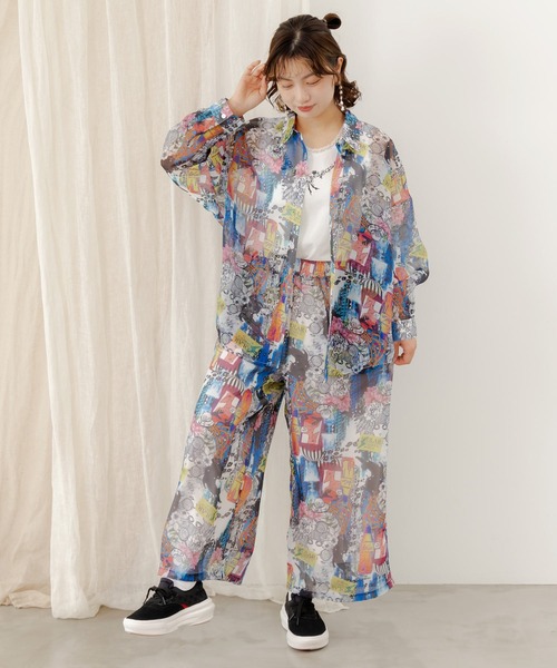 スカラー　152620：スカラーちゃん・花柄 2柄展開オーガンジーシャツ ScoLar シャツ SALE スカラー 152620 スカラーちゃん・花柄 2柄
