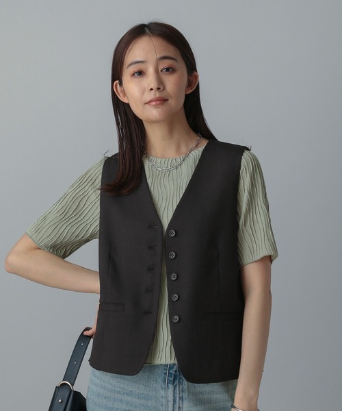 【cen.】パイピング・リネンライク・ベストジレ ITEMS URBANRESEARCH ベスト ジレ リネンライクジレ レディース