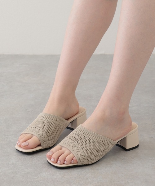 Lace Ladies サンダル メッシュ編み オープントゥ チャンキー