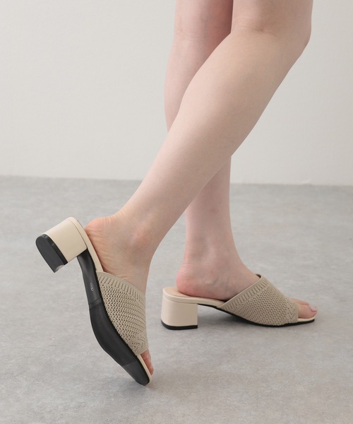 Lace Ladies サンダル メッシュ編み オープントゥ チャンキー