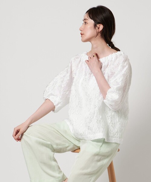 【OHGA】フラワー ジャガード ブラウス　ホワイト UNITED ARROWS ブラウス シャツ フラワージャガード レディース