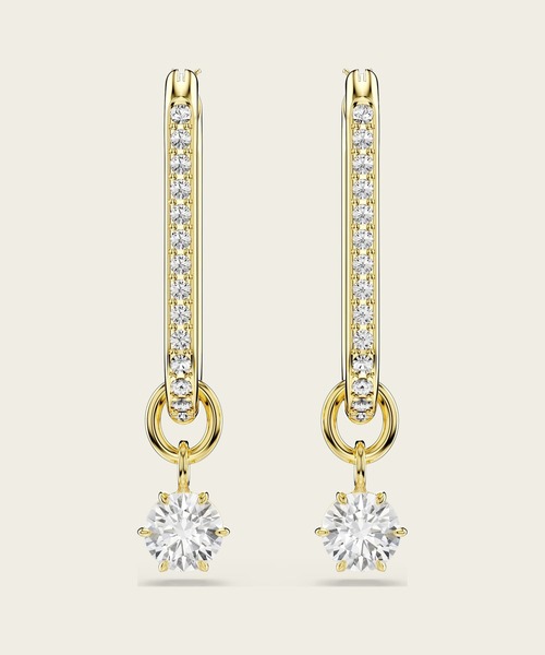 ピアス 「公式」「スワロフスキー」Constella ドロップピアス， ラウンドカット， ホワイト， ゴールドトーン・プレーティングの画像