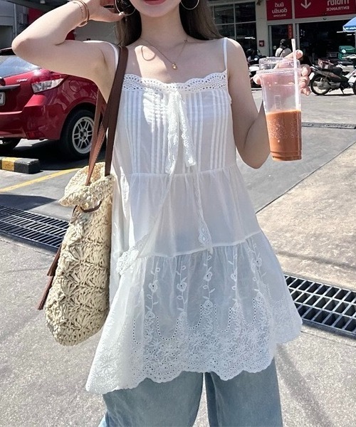 LADY LIKE（レディライク） ワンピース 夏 レースリボン付きミニ丈