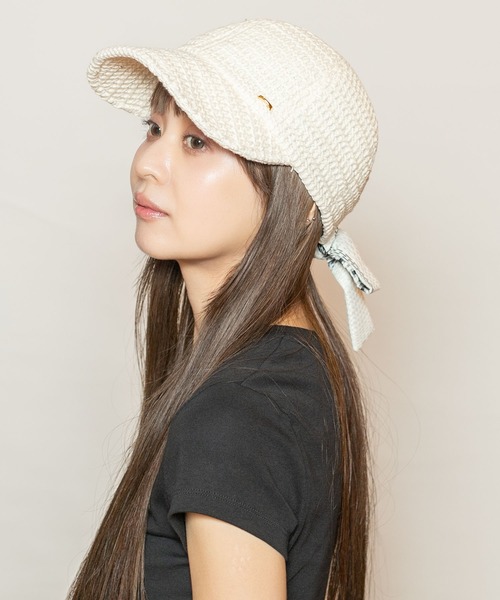 【ca4la】リボン付きキャスケット ALL LEATHER CORDEL 7(ONESIZE BLACK): キャスケット｜帽子通販
