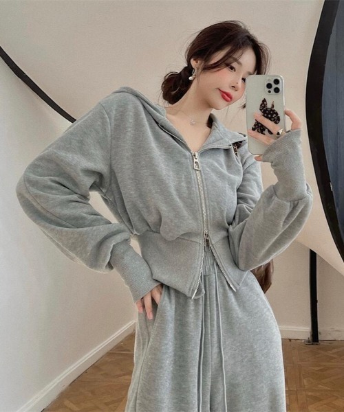 shameless パーカー ダブルジップスウェットパーカーセットアップ