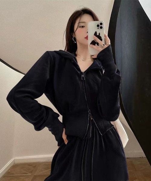 shameless パーカー ダブルジップスウェットパーカーセットアップ