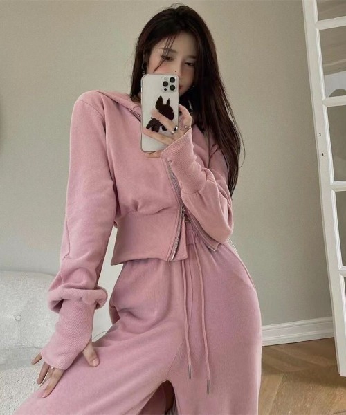 shameless パーカー ダブルジップスウェットパーカーセットアップ