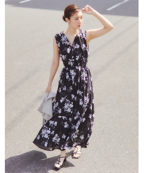 FRAY I.D フラワープリント ノースリーブワンピース FRAY I.D（フレイ・アイディー） ノースリーブワンピース 0 ホワイト