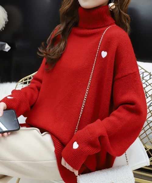 「deux amour」 タートルネックニット FREE レッド レディース_画像2