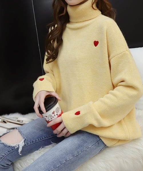 「deux amour」 タートルネックニット FREE レッド レディース_画像4