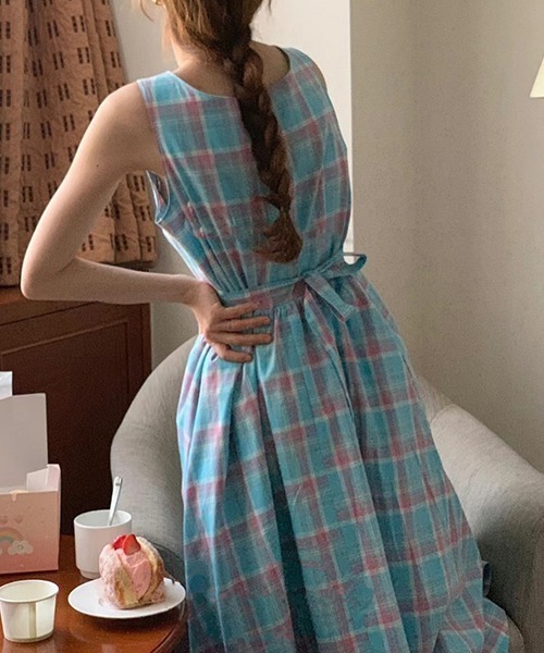 「FREE STYLISTS」 「LIMI」ノースリーブワンピース FREE ブルー レディース_画像4