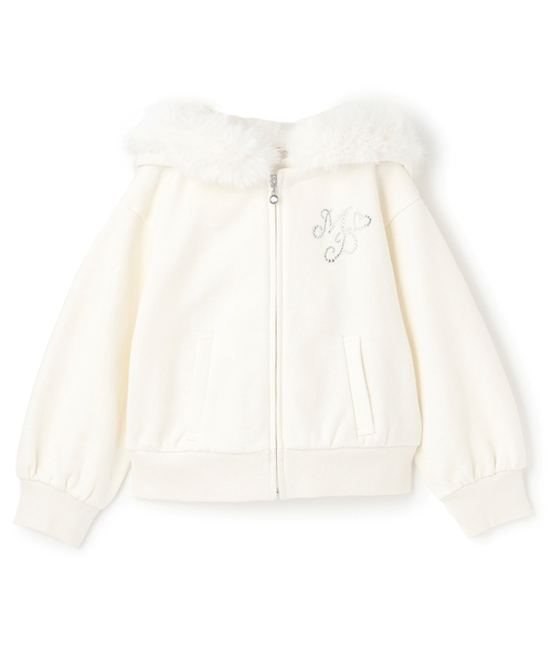 mezzo piano パーカー ラメ裏毛 フェイクファーフードZIPパーカ キッズ